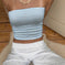 Blue And White Striped Strapless Sleeveless Off-shoulder Cropped Tank Top L - styled women female clothes-blue and white s...
