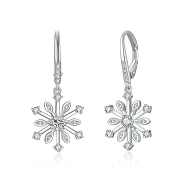 sterling silver leverback earrings | zirconia snowflake dangle earrings | hypoallergenic silver jewelry | energy saving