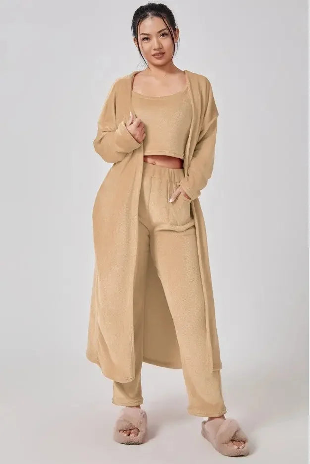 thermal fleece pajama set | 3 piece lounge set for women | cozy winter loungewear set | energy saving