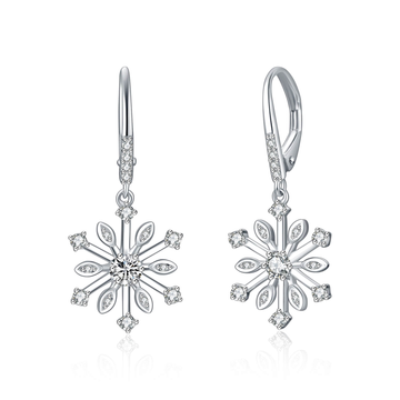 Sterling Silver Zirconia Snowflake Leverback Dangle Drop Earrings Jewelry 