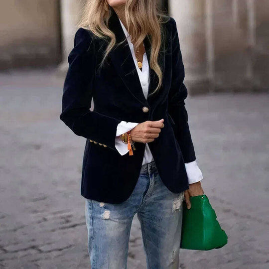 Women's Velvet Blazer Slim Fit Single Breasted Suit Jacket Meifu Market