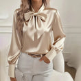 Women's Solid Color Satin Long Sleeve Casual Shirt With Bow Decor Blouse Spring Fall Daily Wear Top Meifu Market