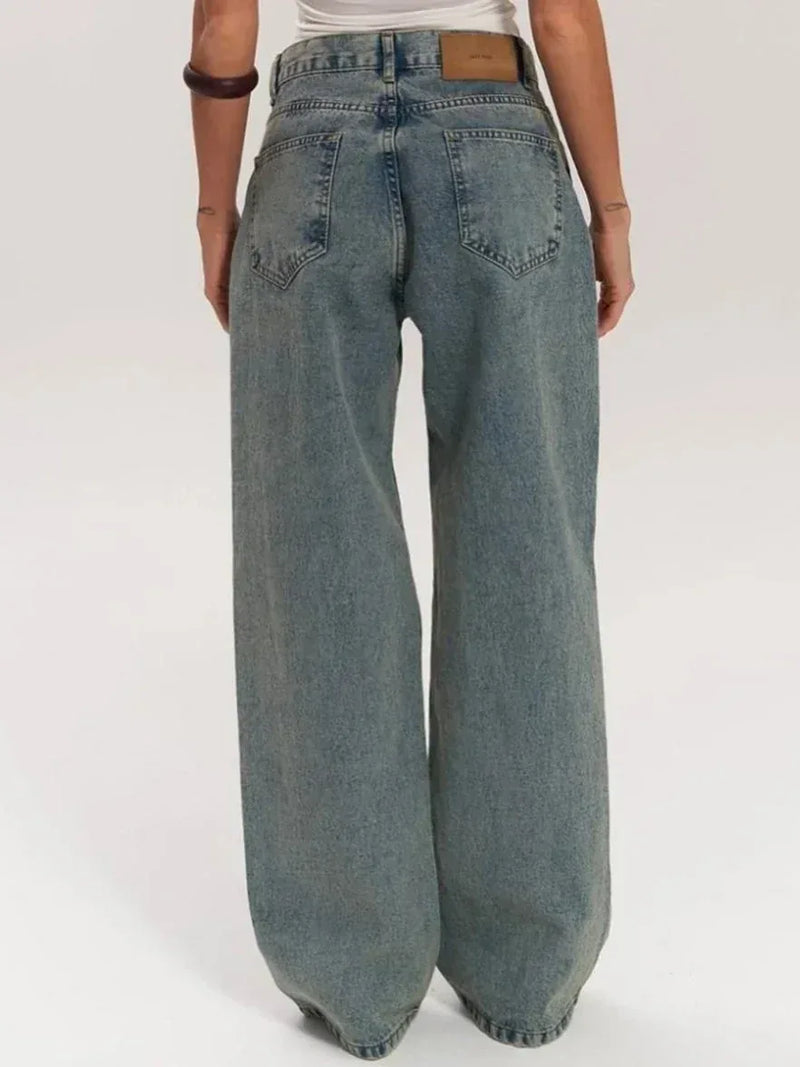 vintage straight-leg jeans | hollow textured denim | high-waisted jeans for women | energy saving