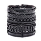 vintage leather bracelet for men | woven leather bracelet set | punk style charm bracelet | energy saving