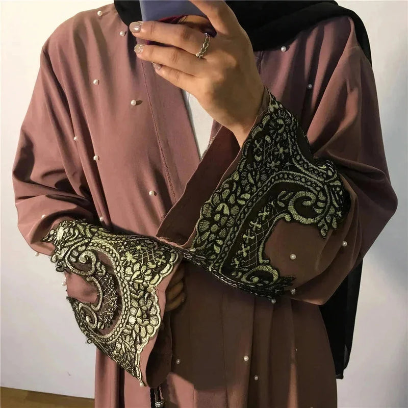 embroidered long cardigan | beaded kaftan robe | arabic style abaya | energy saving