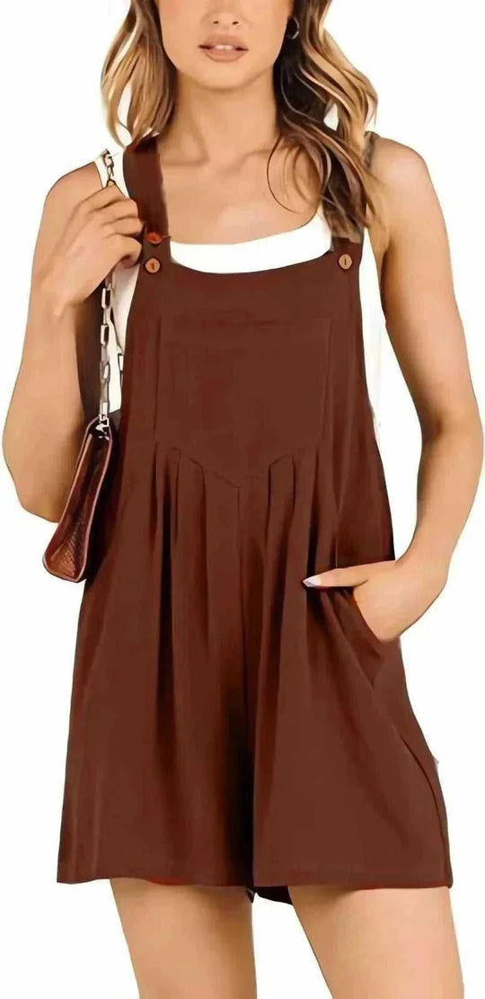 adjustable strap overalls | loose fit short jumpsuit | cotton blend romper | energy saving