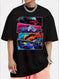Men Street Style T-shirt, Short-sleeved T-shirt, Summer Outdoor Sports Car Print T-shirt Black - front view 5