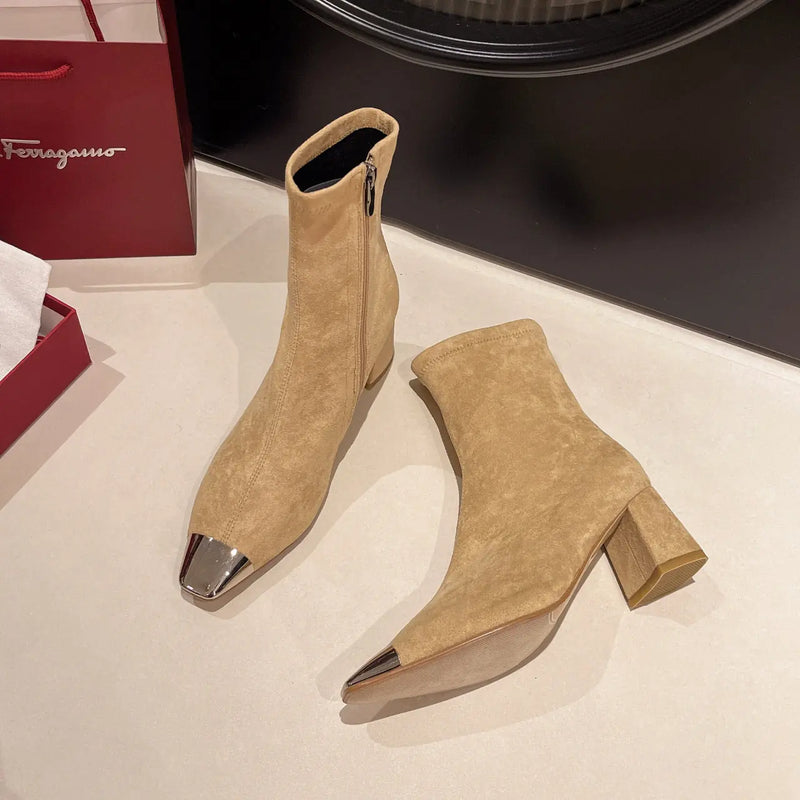 Fashion Elegant Square Head French Chunky Heel Boots Meifu Market