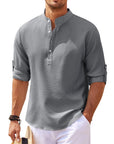 Men's Casual Shirt  Long Sleeve Stand Collar Solid Color Shirt Mens Clothing Meifu Market