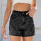 stretch denim fabric | high-waisted shorts | mid-thigh length | energy saving