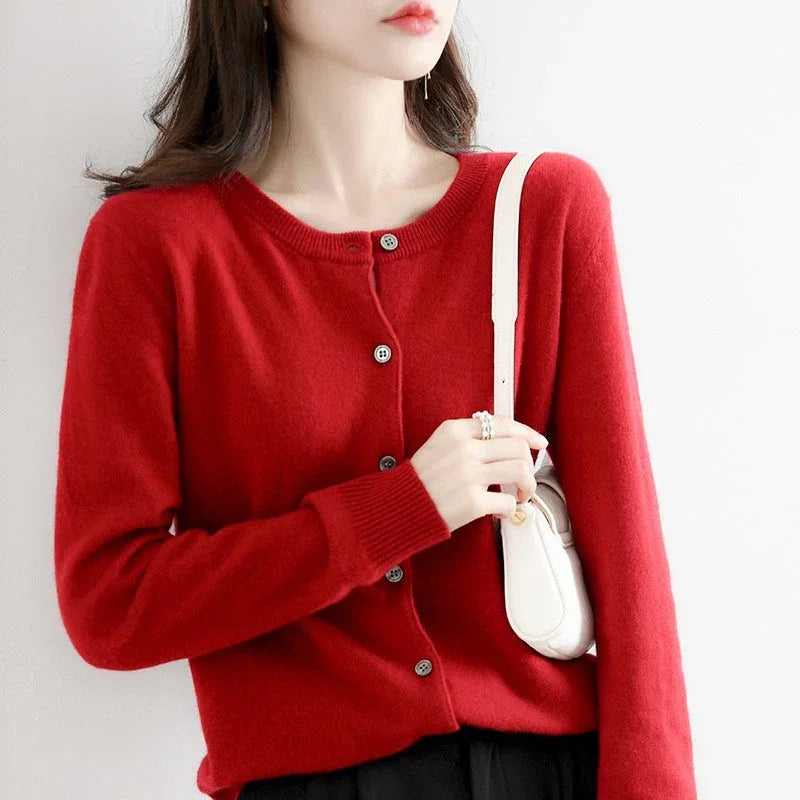 Women's Knitted Cardigan Sweater - Solid Color Loose Fit Button Front Coat Meifu Market