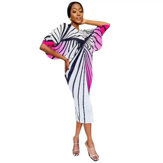 v-neck batwing sleeve dress | floral print maxi dress | chiffon material summer dress | ultrasonic cleaning