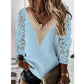 Commuter Nine-quarter Sleeve V-neck Stitching Hollow Lace Chiffon Shirt Pullover Meifu Market