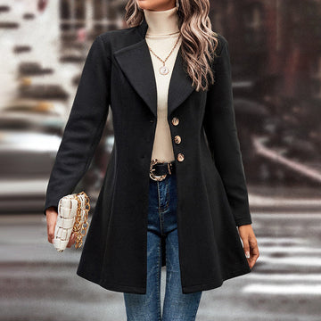 Women's Winter Overcoat Lapel Collar Single Breasted Outerwear Long Pea Coat Meifu Market