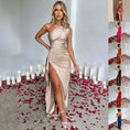 one shoulder satin dress | backless slit evening gown | elegant summer bodycon dress | energy saving