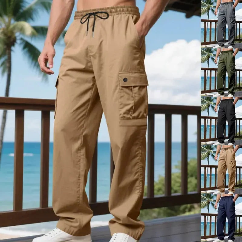 heavy-duty cotton cargo pants | loose fit mens trousers | outdoor hiking pants | ultrasonic cleaning