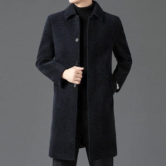 Temperament Lapel With Velvet Men's Woolen Coat