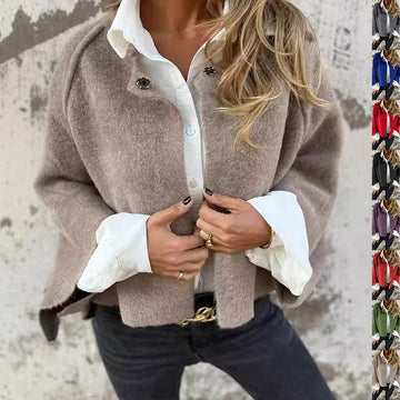 Women's Batwing Sleeve Cardigan Ins Fashion Cropped Jacket Tops Autumn And Winter Loose Short Cashmere Coat Meifu Market