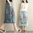 plus size embroidered denim skirt | heavy embroidery maxi skirt | ethnic style denim skirt | ultrasonic cleaning