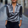 Elegant Women's V-Neck Long Sleeve Blouse With Satin Sheen Solid Color Formal Shirt For Spring Fall Meifu Market