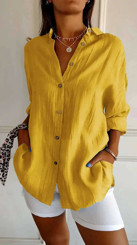 Lapel Long Sleeve Shirt Women's Single-breasted Pleated Shirt Meifu Market