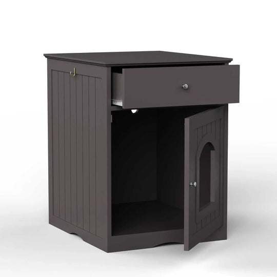 Wooden Pet House Cat Litter Box Enclosure With Drawer & Side Table Meifu Market