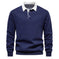 Men's Fashion Casual Versatile Long Sleeves Polo Collar Sweater Navy Blue - color variant display