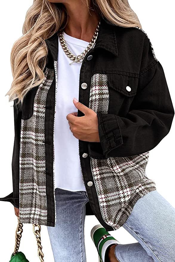 Denim Jacket Long Sleeve Plaid Button Down Shirt Meifu Market