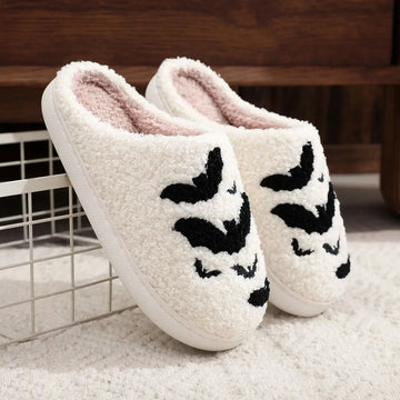 plush bat slippers | horror-themed house shoes | cozy halloween slippers | energy saving