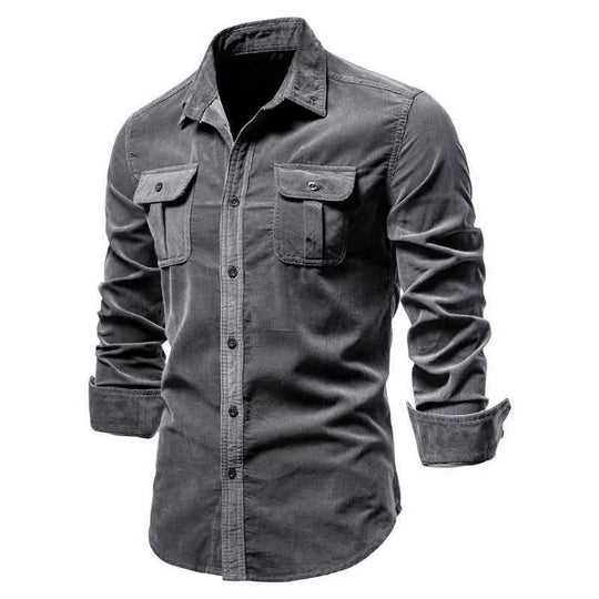 Cotton Japanese Corduroy Slim Casual Men's Shirt Red - back view