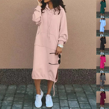 Casual Long-sleeved Hooded Sweater With Pocket Fashion Drawstring Long Sweatshirt Womens Clothing Meifu Market