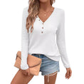 Waffle V-neck Buttons Long Sleeve T-shirt Meifu Market