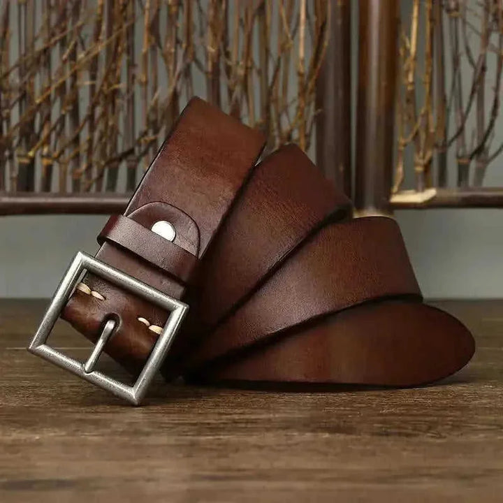 handmade full-grain leather belt | premium cattlehide leather belt | heavy-duty brass buckle belt | energy saving