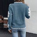 Women's Fall Floral Pattern V-Neck Sweater, Long Sleeve Pullover With Scallop Trim Casual Dressy Top Meifu Market