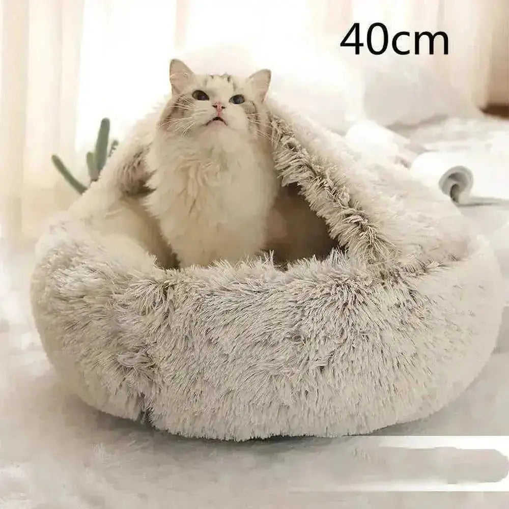 2-in-1 Dog & Cat Bed - Round Plush Warm Winter Pet House - view 74 (material: fleece, cotton | pattern: check | season:...