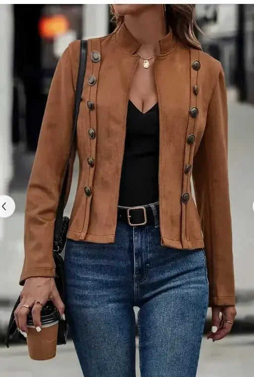 Double-row Metal Buckle Deerskin Velvet Retro Long-sleeved Coat Meifu Market