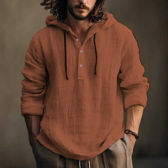 New Wish Cotton Linen Shirt Hooded Sweater Long Sleeve Hooded Casual Daily Clothing Dark Brown - available style options