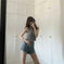 slim fit crop vest | ribbed fabric construction | stretchy cotton blend | ultrasonic cleaning