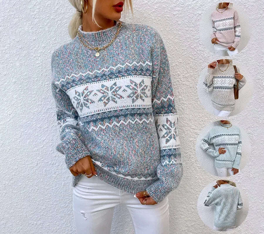 Half Turtleneck Snowflake Sweater Women Meifu Market