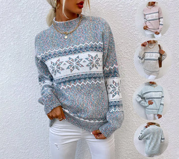 Half Turtleneck Snowflake Sweater Women Meifu Market