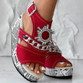 Newspaper Buckle Denim Wedge Slides - Anklet Not Included Meifu Market