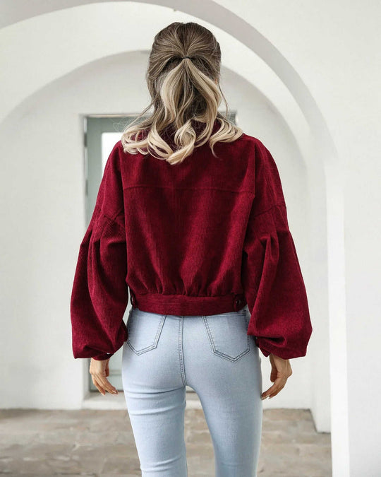 Women's Casual Lapel Corduroy Jacket Short Coat Meifu Market