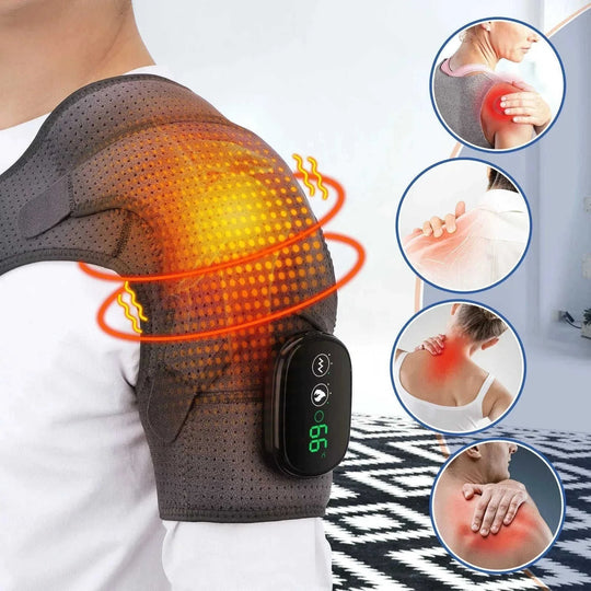 usb-c rechargeable heating pad | adjustable shoulder massage belt | heated muscle relaxation | energy saving