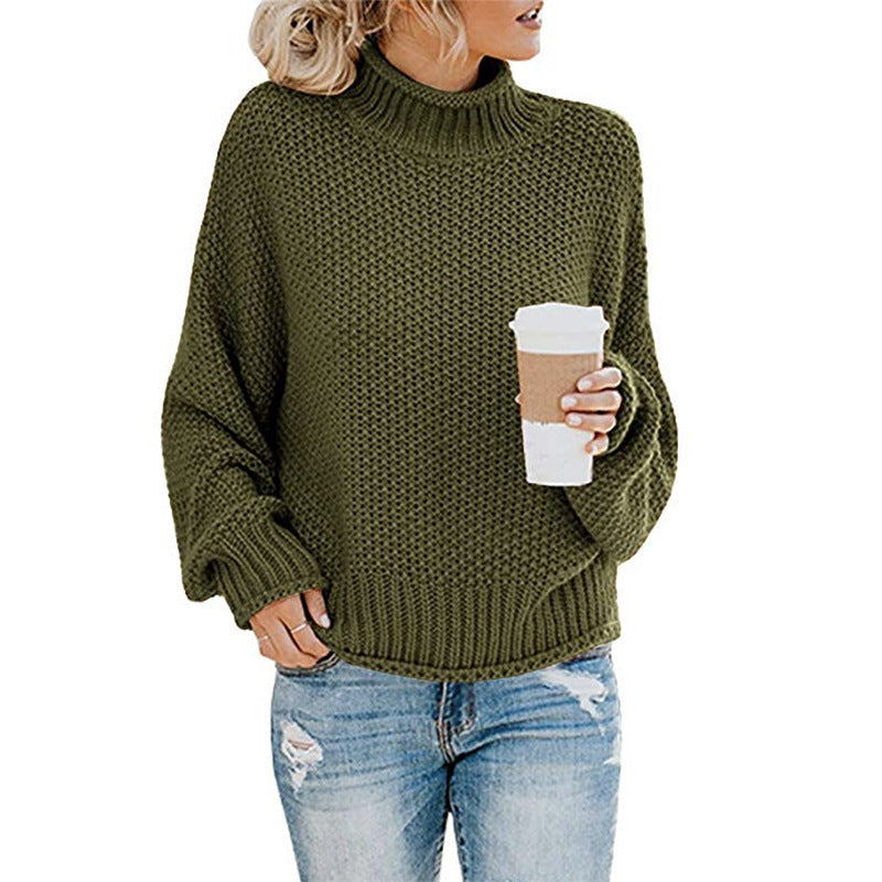 Solid Turtleneck Pullover Sweater Winter Fashion Casual Knitted Long-Sleeved Top Women's Clothing Meifu Market