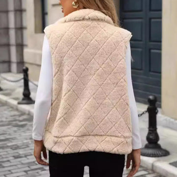 Women's Clothing Cardigan Zipper Loose Diamond Lattice Coat Plush Vest Meifu Market