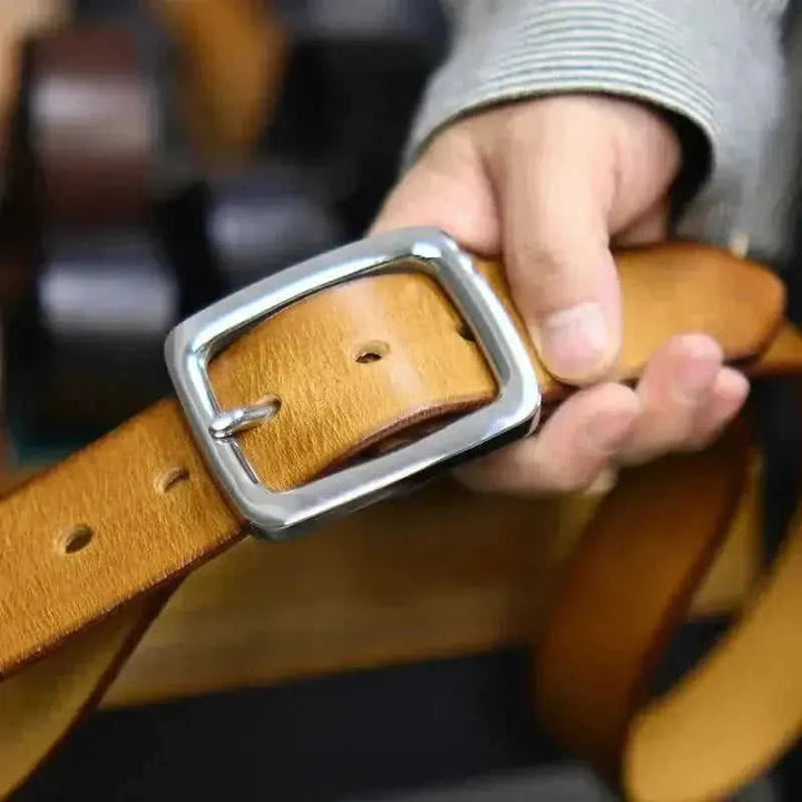 Retro Thick Pure Steel Hand-rub Color Men's Belt - view 6 (material: leather | color: black, brown)