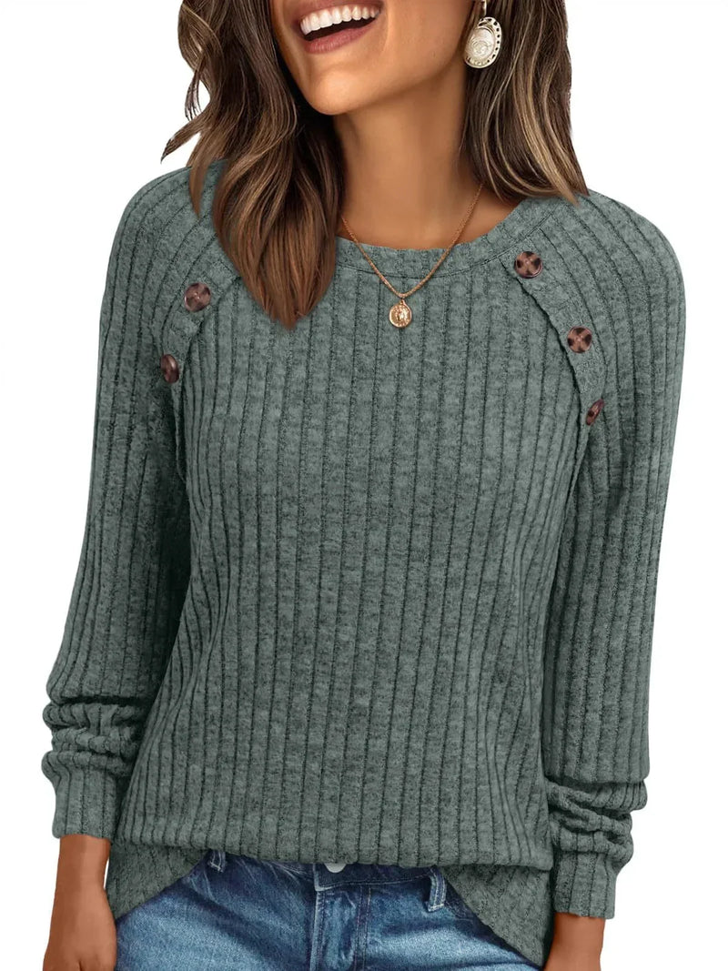 brushed fleece long sleeve top | stripe pullover sweater women | round neck casual sweater | ultrasonic cleaning