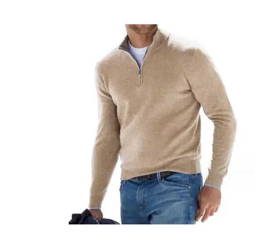 Men's Fashion Casual Long Sleeve V-neck Cashmere Zipper Top XS - color variant display
