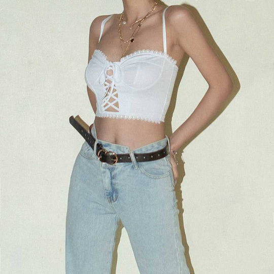 Women's Hollow Backless Lace Crop Camisole - Meifu Market