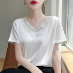 Women's Acetate V-Neck Loose Top | Short Sleeve Commute 3 Colors